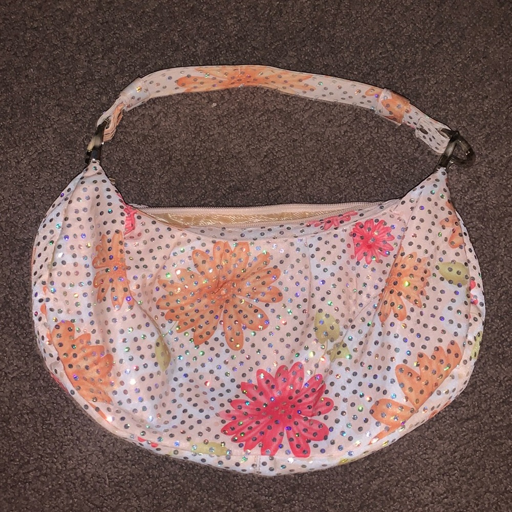 Floral Sequin Baguette Shoulder Bag